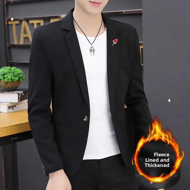 厚手のフリース秋冬メンズカジュアルスタイル韓国版長袖スーツジャケット若い男性のファッションアウター