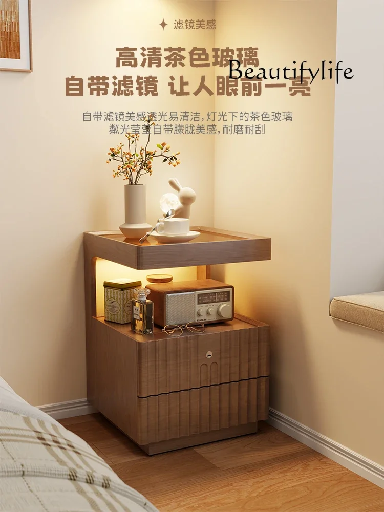 

muebles para hogar Solid Wood Bedside Cabinet Simple Modern Household Bedroom Locker with Lock Small Simple Storage Cabinet