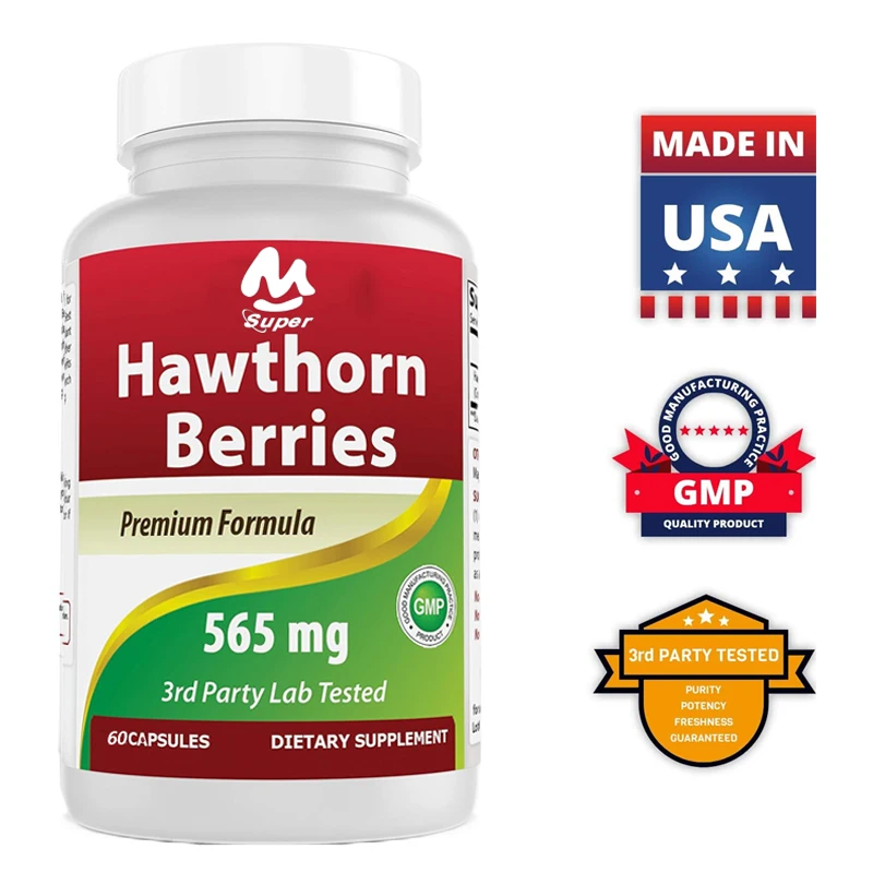 Hawthorn Berry 565 mg, 60 cápsulas, sin GMO, sin necesidad de cloro