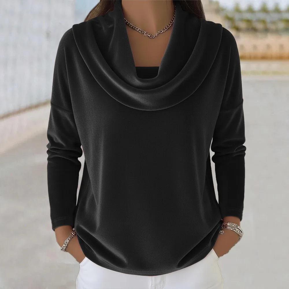 Women's Spring and Autumn New Collection Solid Color Long Sleeve Hanging Collar Top