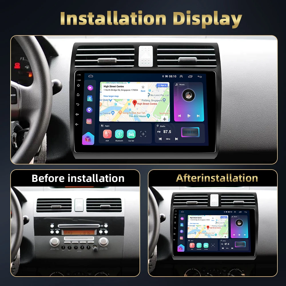 Podofo AI صوت 10.1 ''راديو السيارة لسوزوكي سويفت 2005-2010 سيارة ذكية الوسائط المتعددة Carplay أندرويد سيارة واي فاي نظام تحديد المواقع ستيريو السيارة #2