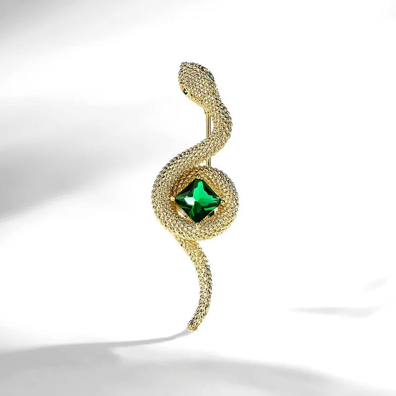 Exquisite Crystal Snake Shaped Brooches Metal Enamel Animal Design Lapel Pins For Women Men Fashion Jewelry Accessories Gift