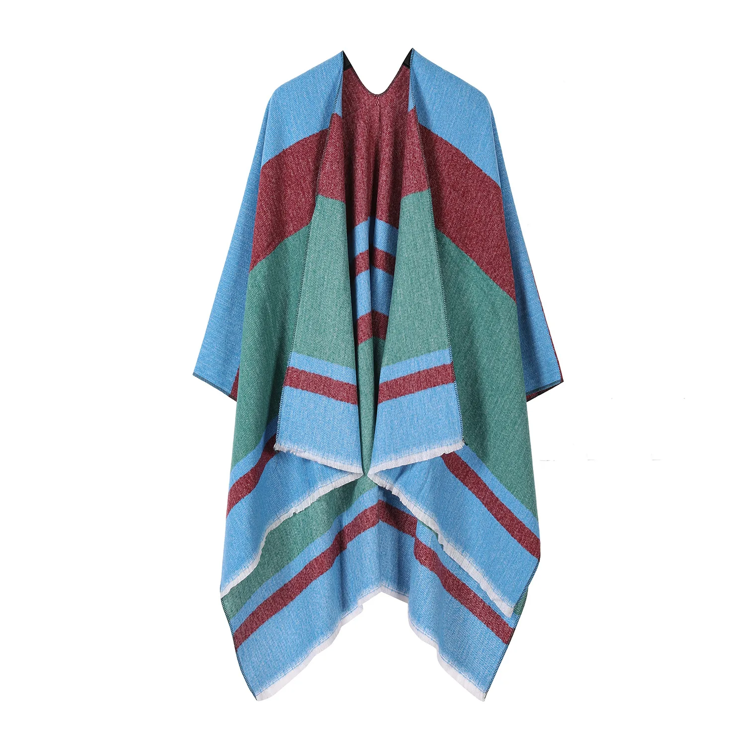 Poncho New Color Blocked Shawl With Decorative Cloak for Outdoor Wear Summer air-conditioned room Nap Blanket Women Cape P1
