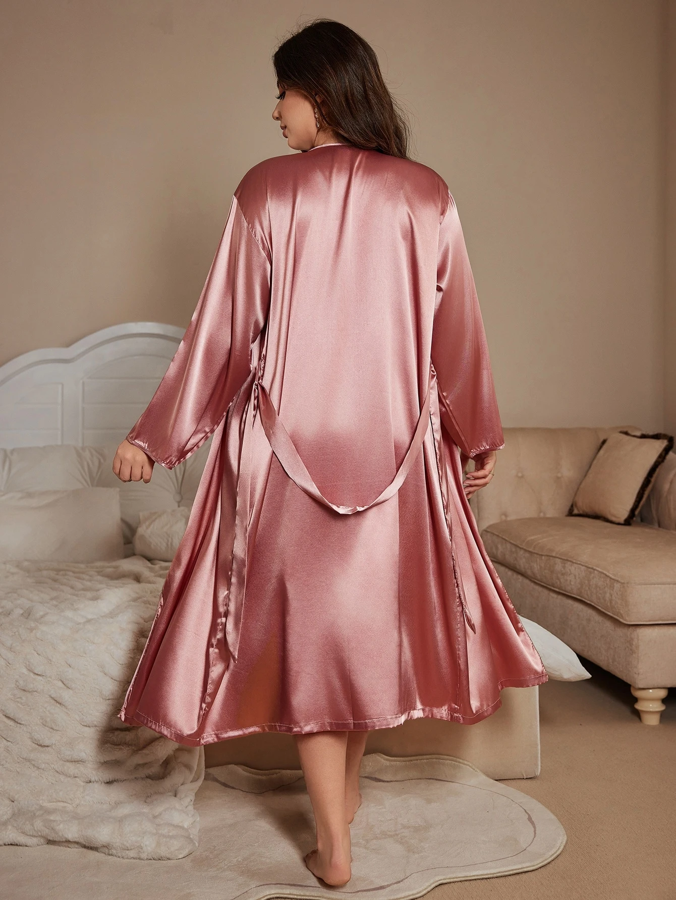 Noble and elegant solid color fashionable nightgown autumn and winter Plus Size women's Robe