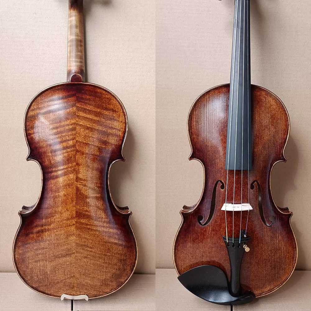 Over 20 year Natural Tiger Pattern Maple handmade Violin 4/4 Guarneri 1743 Retro clear varnish Solid wood violino set with case