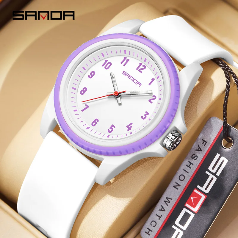 SANDA2274 Student Exam Watch Simple Large Number Dial TPU Skin friendly Strap 5ATM Waterproof Lightweight Youthful Vitality