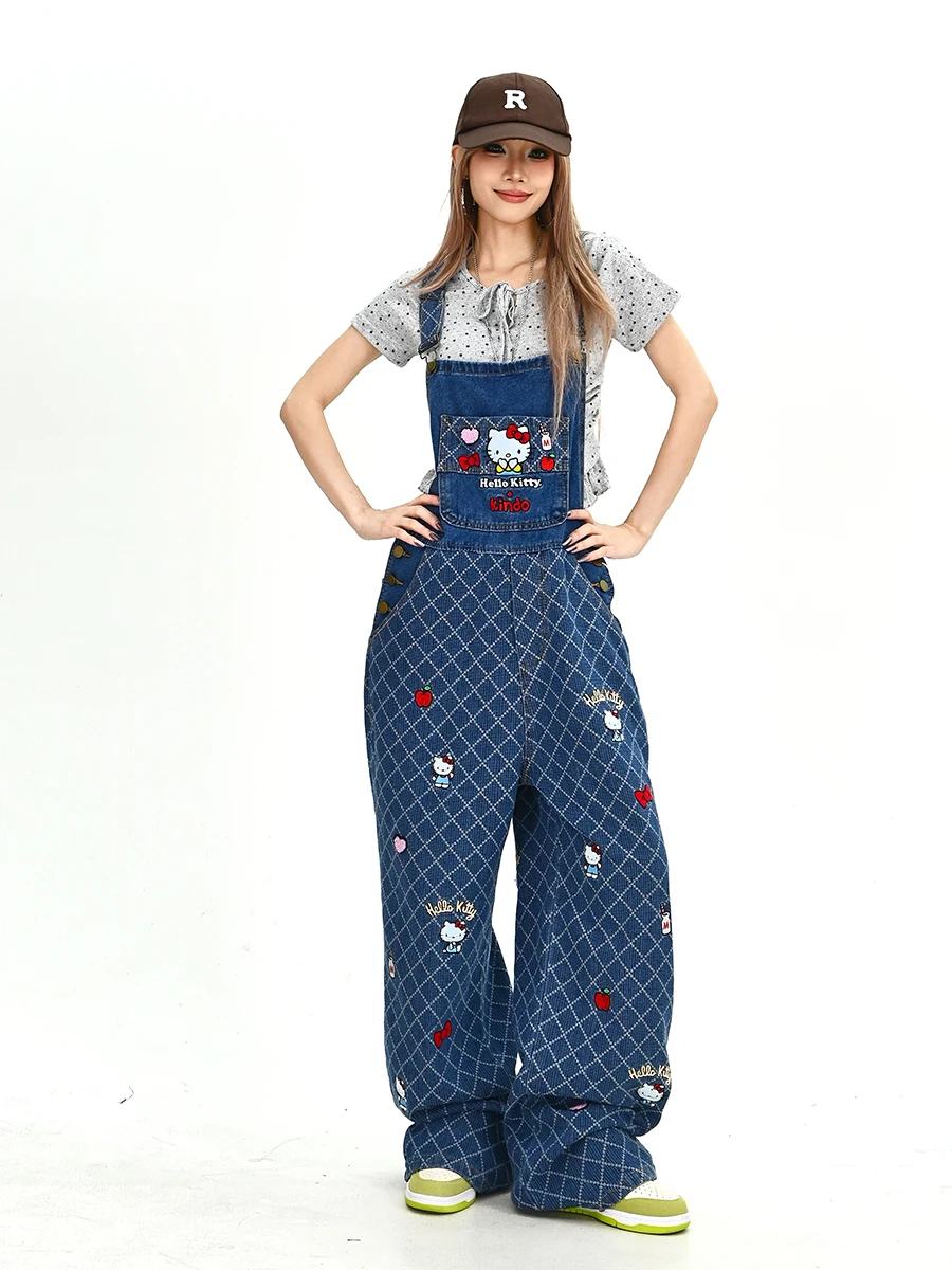 

Trouble Summer New Loose Women's Denim Overalls Wide Leg Pants American College Sle l Waist Zipper Closure