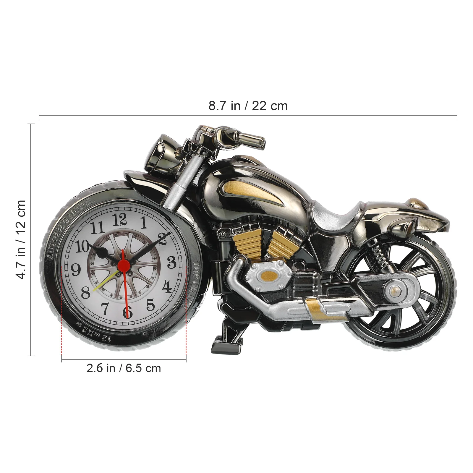 Luxury Vintage Old Style Motorcycle Alarm Clock Unique Gift for Motor Lovers Kids (Black Gold, Random Wheel Color)