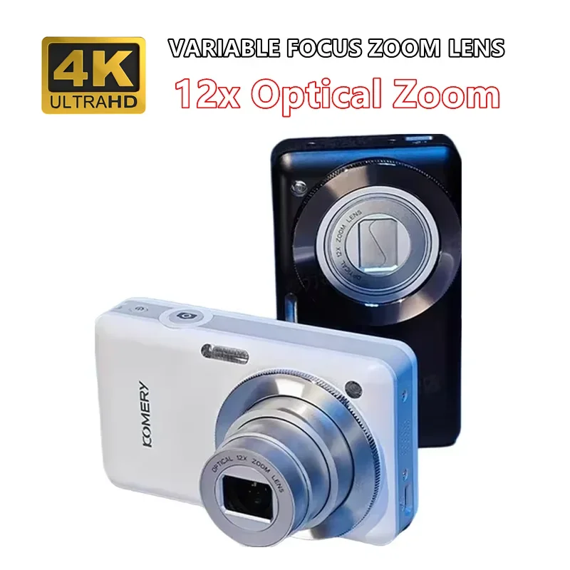 Cámara CCD de 64MP con Zoom Óptico 12X y 4K para Fotografía, Cámara Digital con Pantalla Dual Delantera y Trasera, Cámara para Vlogging con Luz de Relleno Integrada