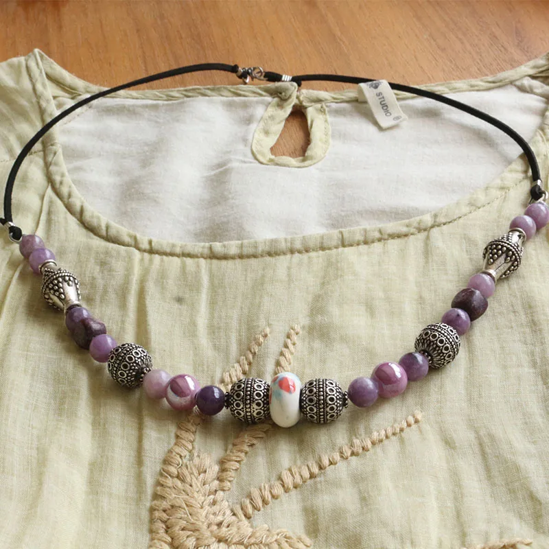 Slavic stone Jewelry Makeing For Women ceramics Amethyst necklace, Viking Tribal Brooch Middle Ages Lunula ceramics diy Jewelry