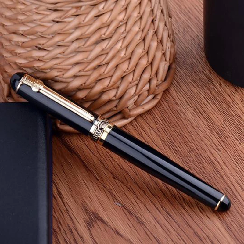 Duke D2 Black & Golden Clip D2 Medium Nib Fountain Pen With 1pc Calligraphy Fude Bent Nib Interchangeable Set Supplies