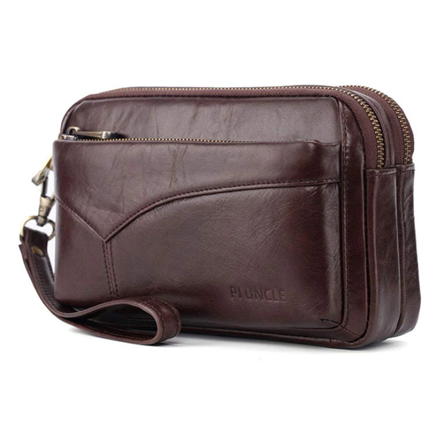 Men's Genuine Leather Clutch Bag, Stylish Business Clutch, Handbag, Business Retro Wristlet Coin Purse Wallet, Work Handbag, Mobile Phone Day Bag, Coffee Color