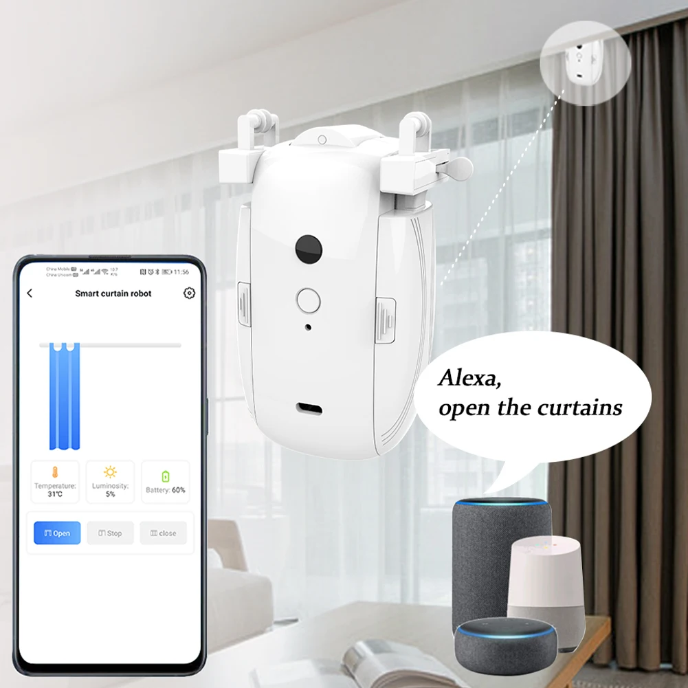 Tuya Mini Smart Electric Curtain Motor Voice Control Swithbot Smart Curtain APP Control Compatible With Alexa Google Home Motor