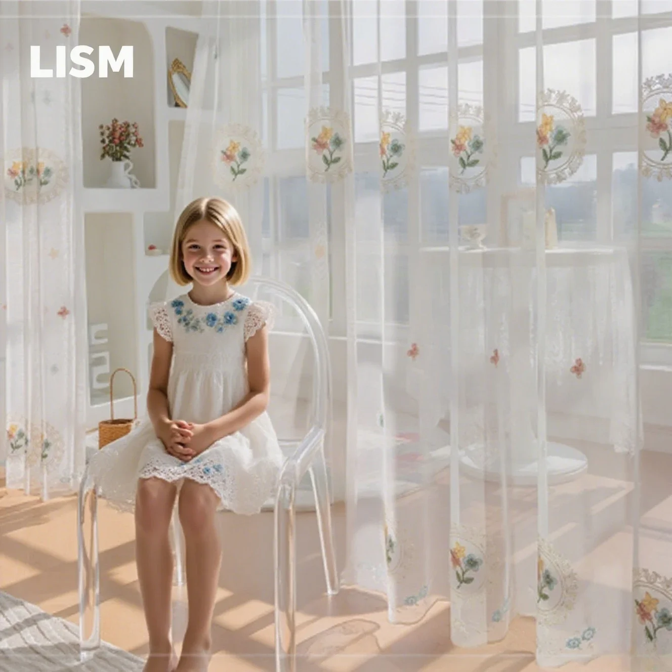 

Light Luxury Simple Curtain Gauze Curtain Garden Sun Protection Embroidery Flower Curtains for Living Dining Room Bedroom