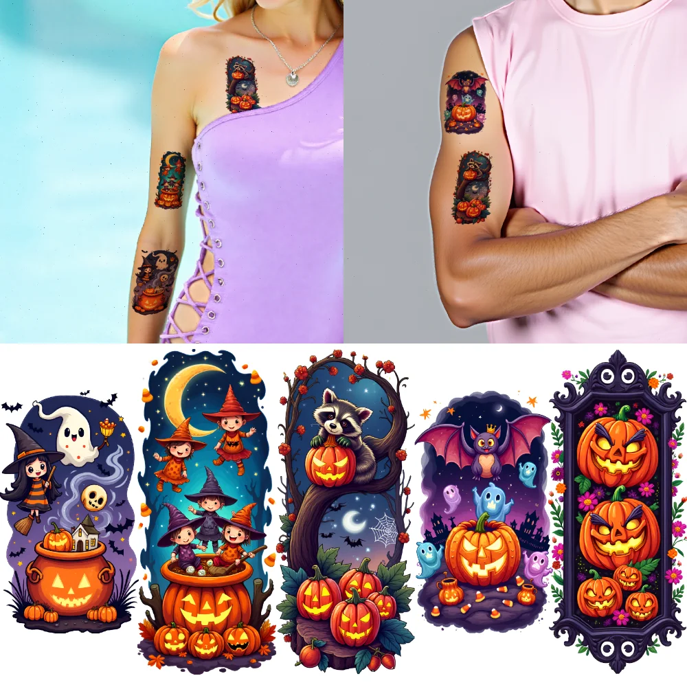 9pcs Temporary Tattoo Halloween Stickers Temporary Tattoo Stickers Pumpkin Patterns Halloween For Men
