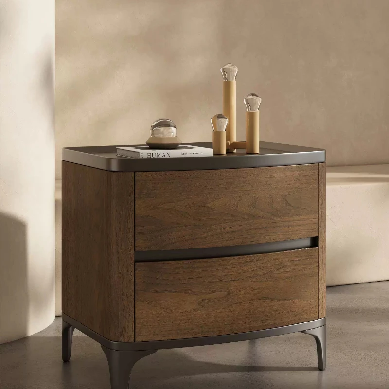 Modern simple natural veneer bedside table natural texture gentle atmosphere small apartment bedroom storage bedside cabinet