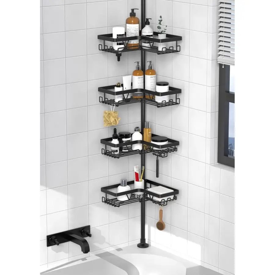 

Corner Shower Caddy Tension Pole Shower Tension Rod Organizer, Floor to Ceiling Shower Caddy 25114.2 inch, Towel Rack Corner Wat