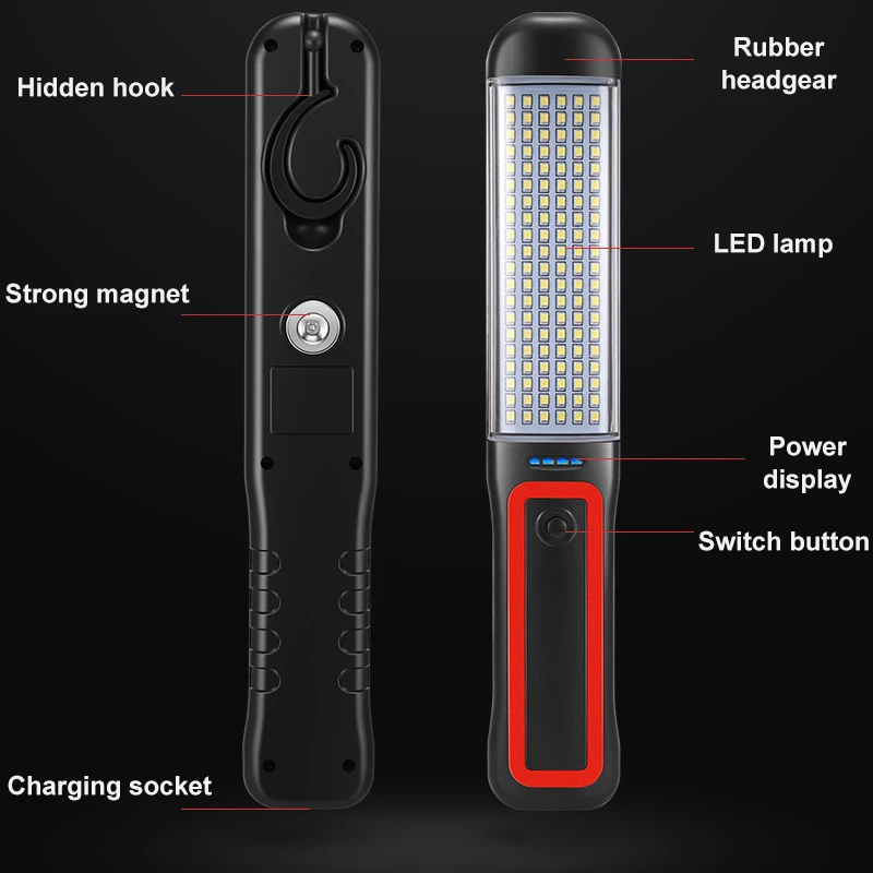 COB LED Flashlight Magnetic Work Light USB Rechargeable Torch Hook Emergency Lantern Inspection Light Camping Car Repair Lamp