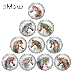 Art Paintings Horse with Flower Patterns 12mm/14mm/20mm/25mm Round Glass Cabochon Dome Demo Flat Back Making Findings