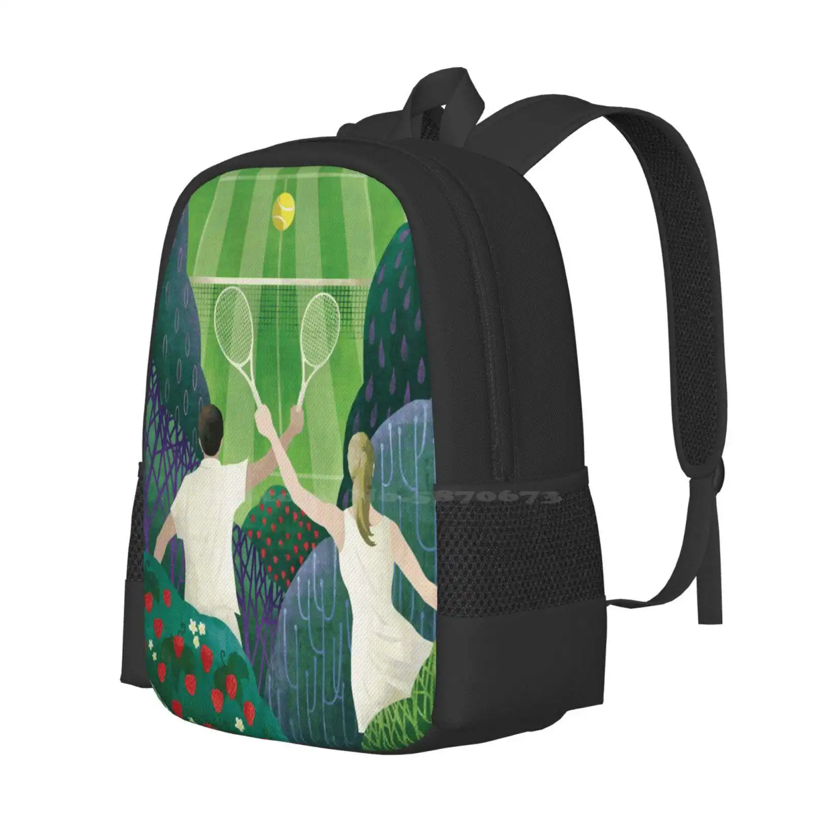 Tennis Large Capacity School Backpack Laptop Bags Tennis Sports Strawberries Forest Green Bush