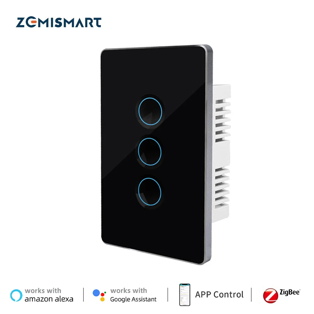 Zemismart Tuya Zigbee Smart Touch Wall Light Switch 1 2 3 4 Gang with Tempered Glass Panel with Neutral Switch Alexa Google Home