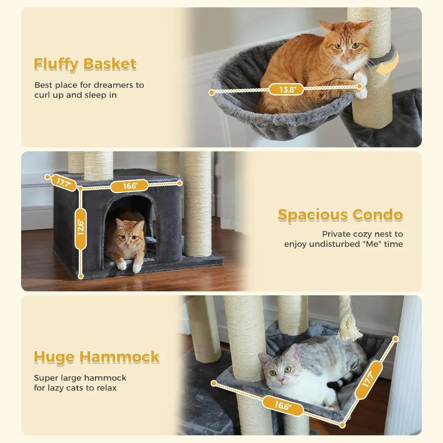 67 Albero per gatti resistente per gatti da interni Torre per gatti XXL per adulti di grandi dimensioni con 13 tiragraffi spessi 4,3 Ampio pesce persico Spaziosa Condo