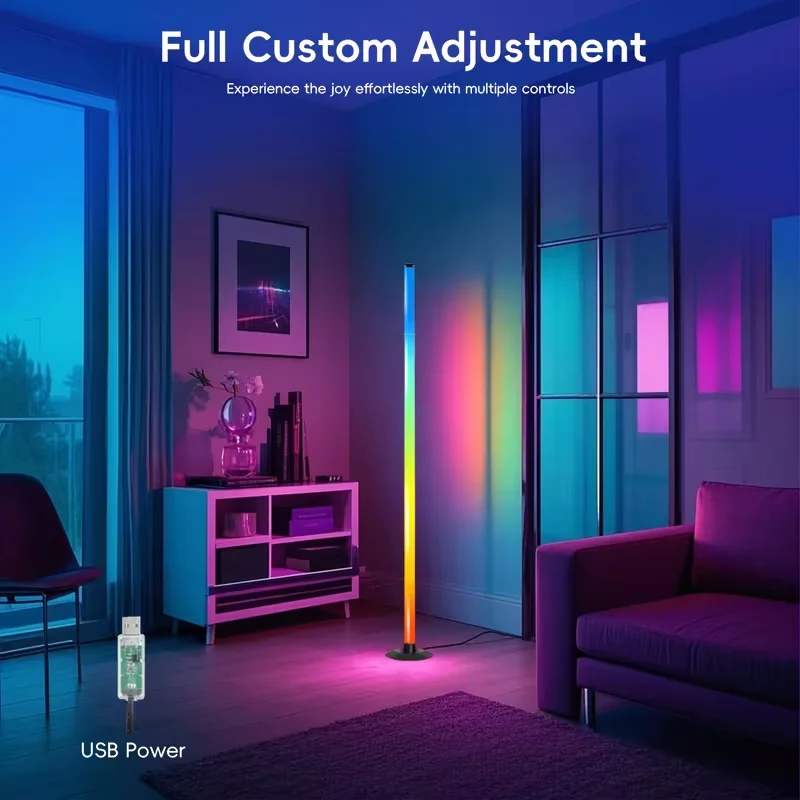 5V RGB LED Floor Lamp Remote & APP Control Music Sync Corner Lighting Modern Mood Lighting for Bedroom Living Room Gaming decor