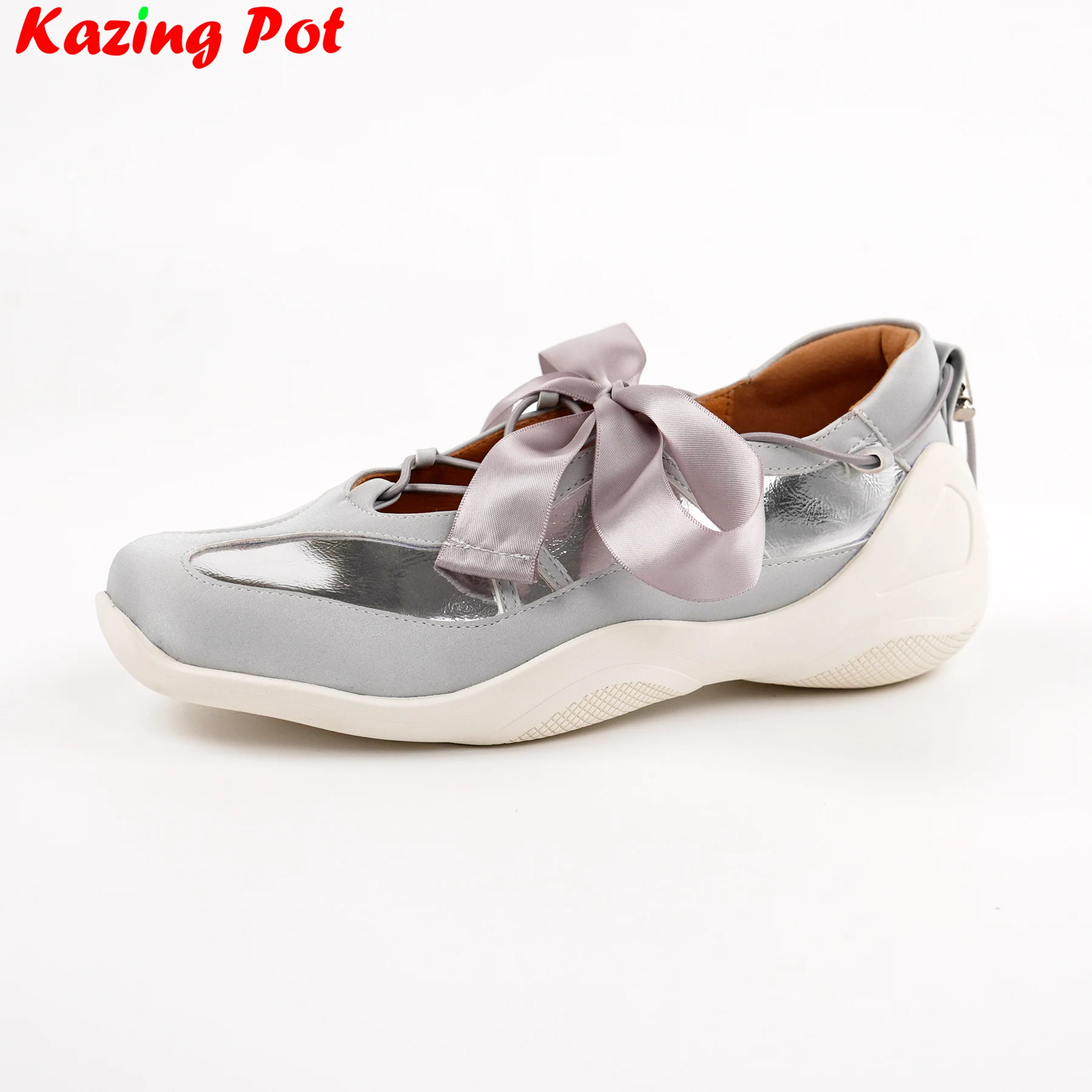 Krazing Pot Genuine Leather Platforms Flats Lace-up Summer Vulcanized Shoes Concise Sport Sweet Increase Casual Women Sneakers