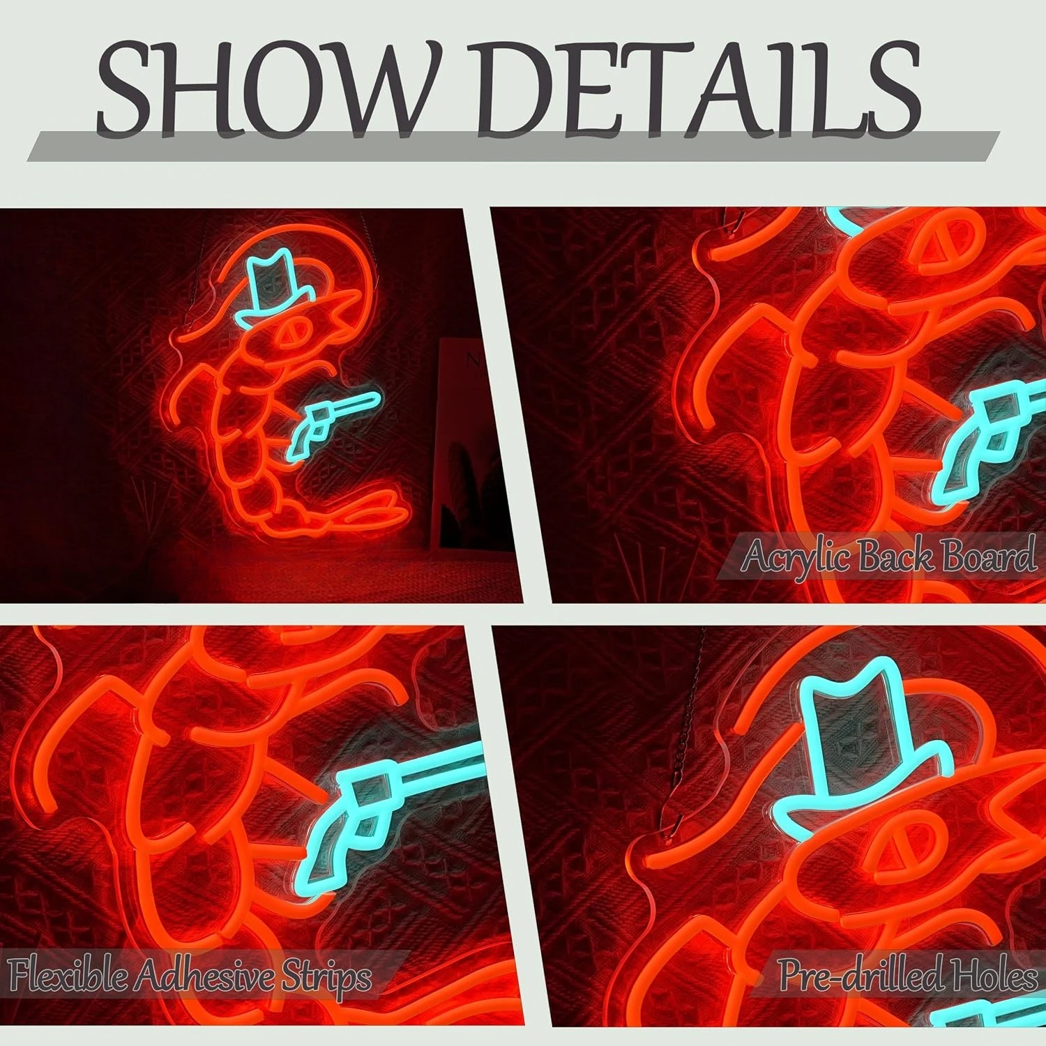 Cowboy Shrimp LED Neon Sign USB Powered Western Style Decor Lamp For Game Room Bar Man Cave Bedroom Novelty Gift