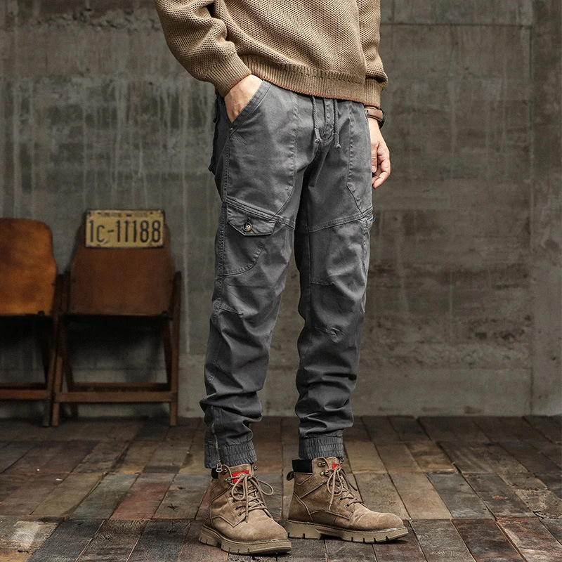

Men's High-End Heavy-Duty Retro Ankle Binding Work Pants Loose Multi-Pocket Casual Outdoor Sports Loose Fit Trousers