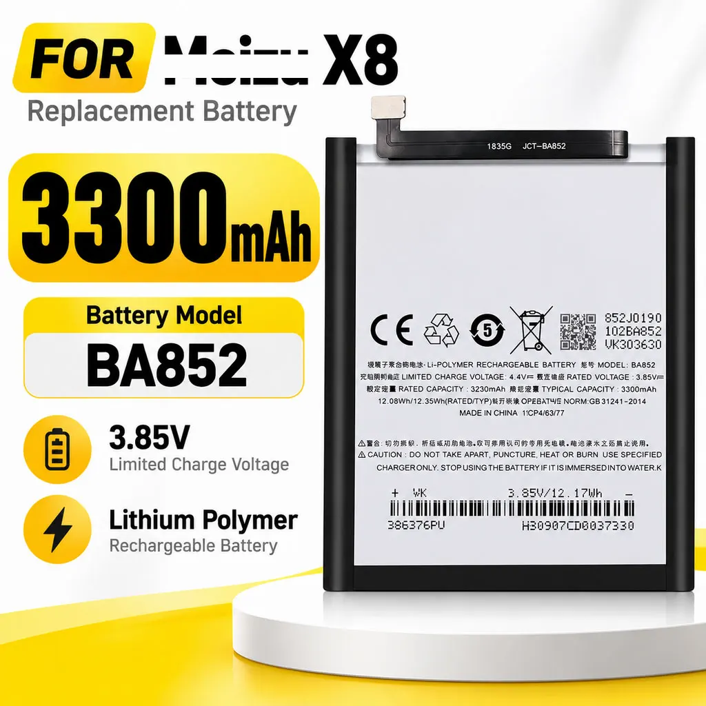 BA-852 3300mAh Li-ion Replacement Battery For Meizu X8, BA852 Internal Mobile Phone Battery Repair Part Replacement Accessory