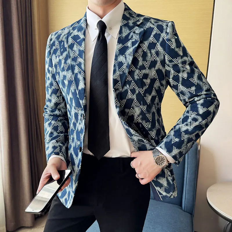 

Blazer Hombre High Quality Korean Luxury Clothing Men Denim Jackets All Match Business Casual Jeans Suit Coats Man Black/Blue