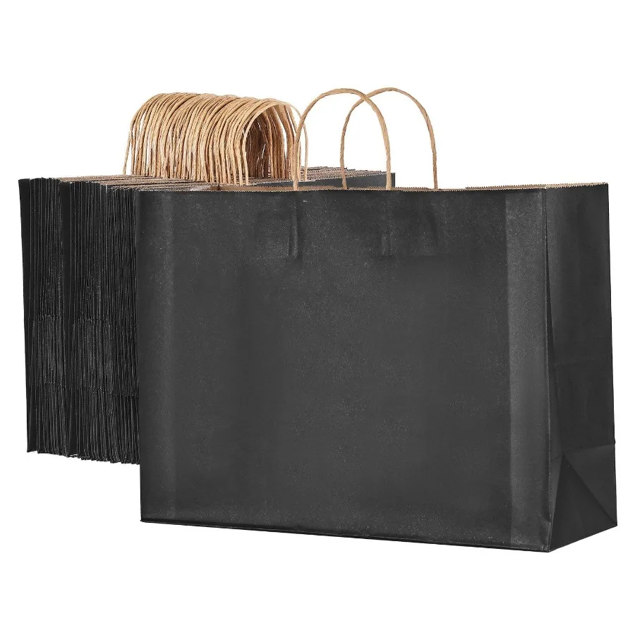 

Kraft Paper Bag with Handles 100Pcs 16x6x12 in Party Shopping Retail Bag Black