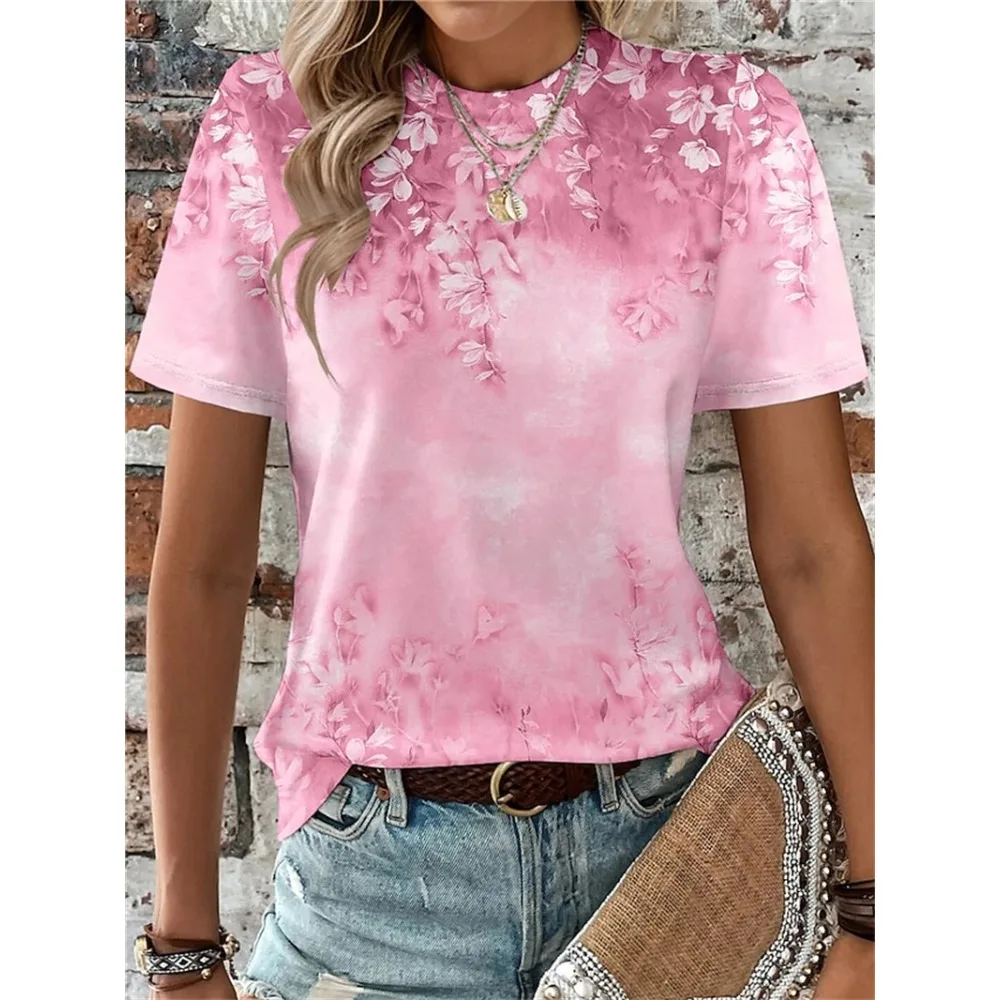 

Women's T-Shirt 3D Full Print Floral Pattern O-Neck Short Sleeve Pullover Tops Women Kids Streetwear Oversized Harajuku Clothing