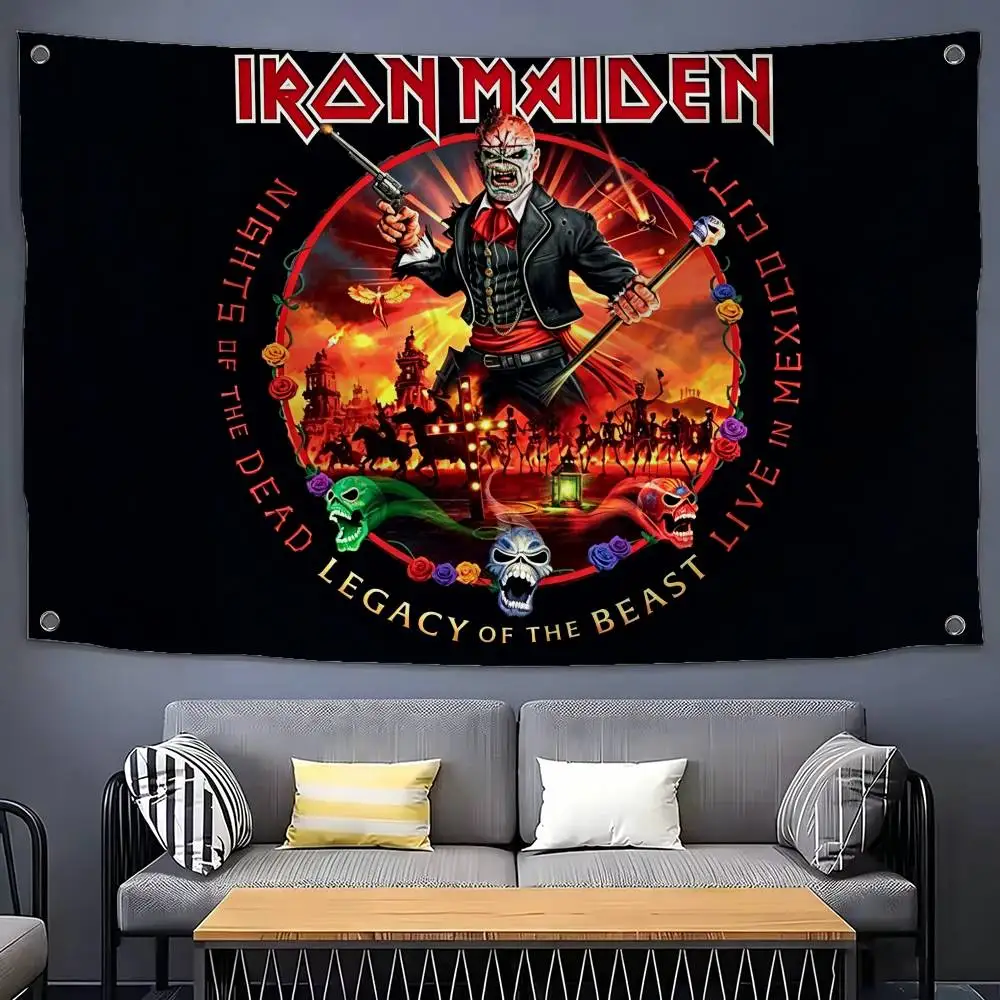 Band H-Iron Maiden-W Flags Wall Hanging Tapestry Outdoor Garage Room Decorative flag Background Blanket