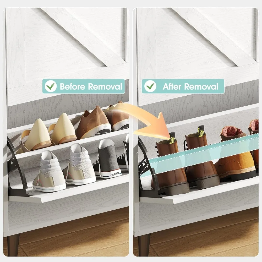 슬림형 신발 수납장, 이중 서랍과 개방형 선반으로 좁은 공간에도 적합