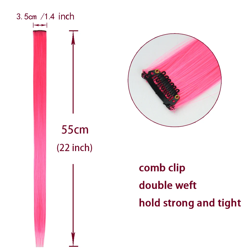 12 قطعة 22 بوصة وصلات شعر بمشبك في وصلات شعر صناعية بألوان قوس قزح وصلات شعر مستقيمة للفتيات تجديل