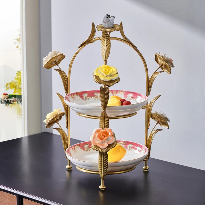 European Porcelain Candy Bowl with Multi Design Fruit Plate  Fancy Tow-layer Home Decor Gift