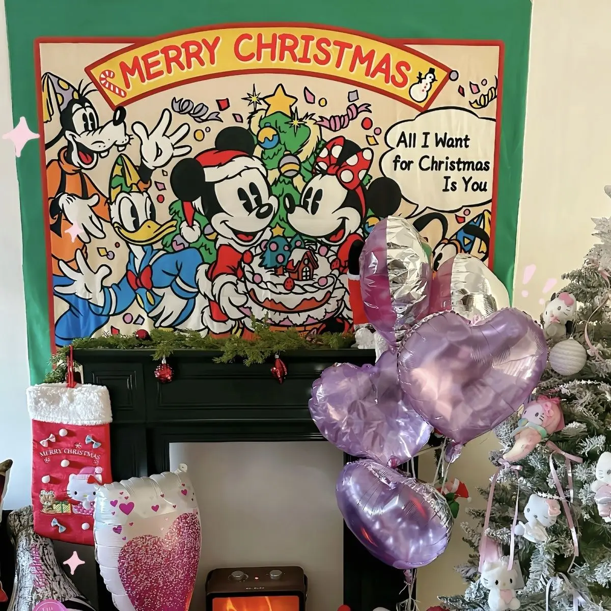 ديزني ميكي الكرتون لطيف خمر عيد الميلاد ملصق الإبداعية شخصية تحت عنوان خلفية القماش الديكور شنقا القماش هدية #3