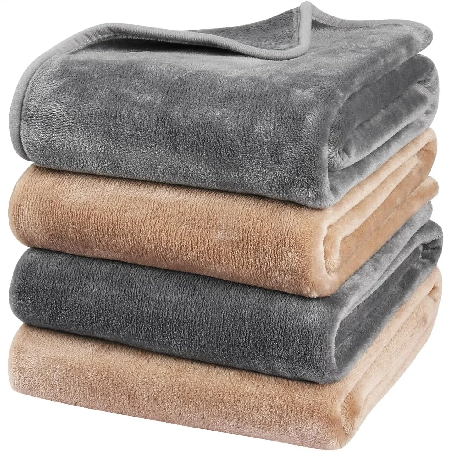 

4 Pack Dog Blankets 40x28 Inches Washable Soft Fluffy Fleece Throw for Cats Puppy Bed Sofa Car Indoor Grey Khaki