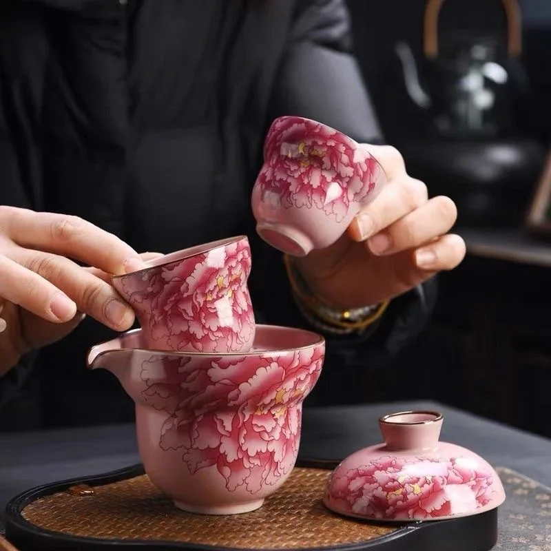 Ru Kiln Tea Set National Color Heavenly Fragrance  Portable Tea Pot Easy To Store for Business Trips One Pot Two Cups