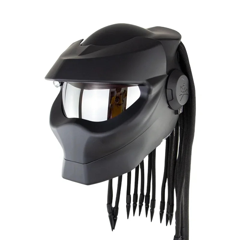 Glossy Predator Fiber glass Motorcycle Helmet Full Face Iron Warrior Man unique stylish flip up Helmet moto with LED spotlight