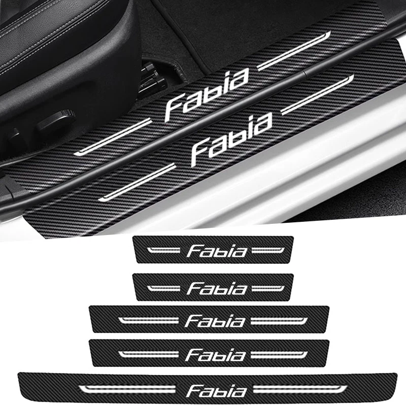

For Skoda Fabia Logo Car Rear Trunk Doorsill Decals Interior Door Threshold Anti Scratch Stickers Scuff Scratch Decorative Strip