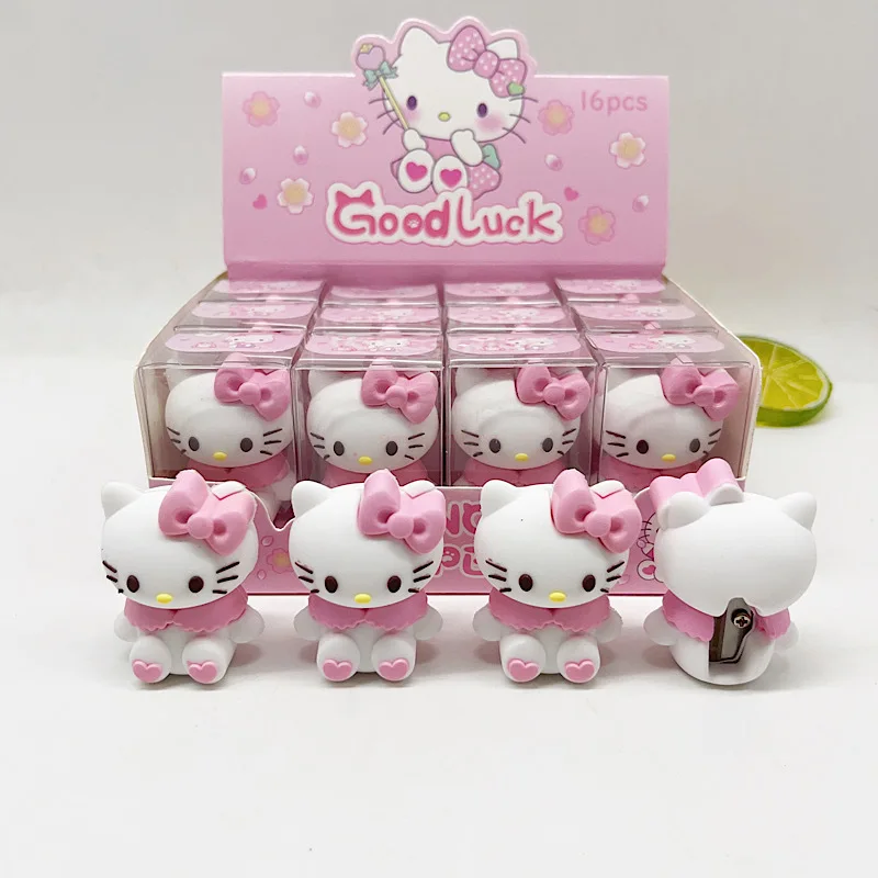 Imagem -04 - Sanrio Hello Kitty Pencil Sharpener Kuromi Melody Eraser Criativo dos Desenhos Animados Papelaria Kawaii Fornecimento Escolar Bonito Estudantes Pcs 16 Pcs