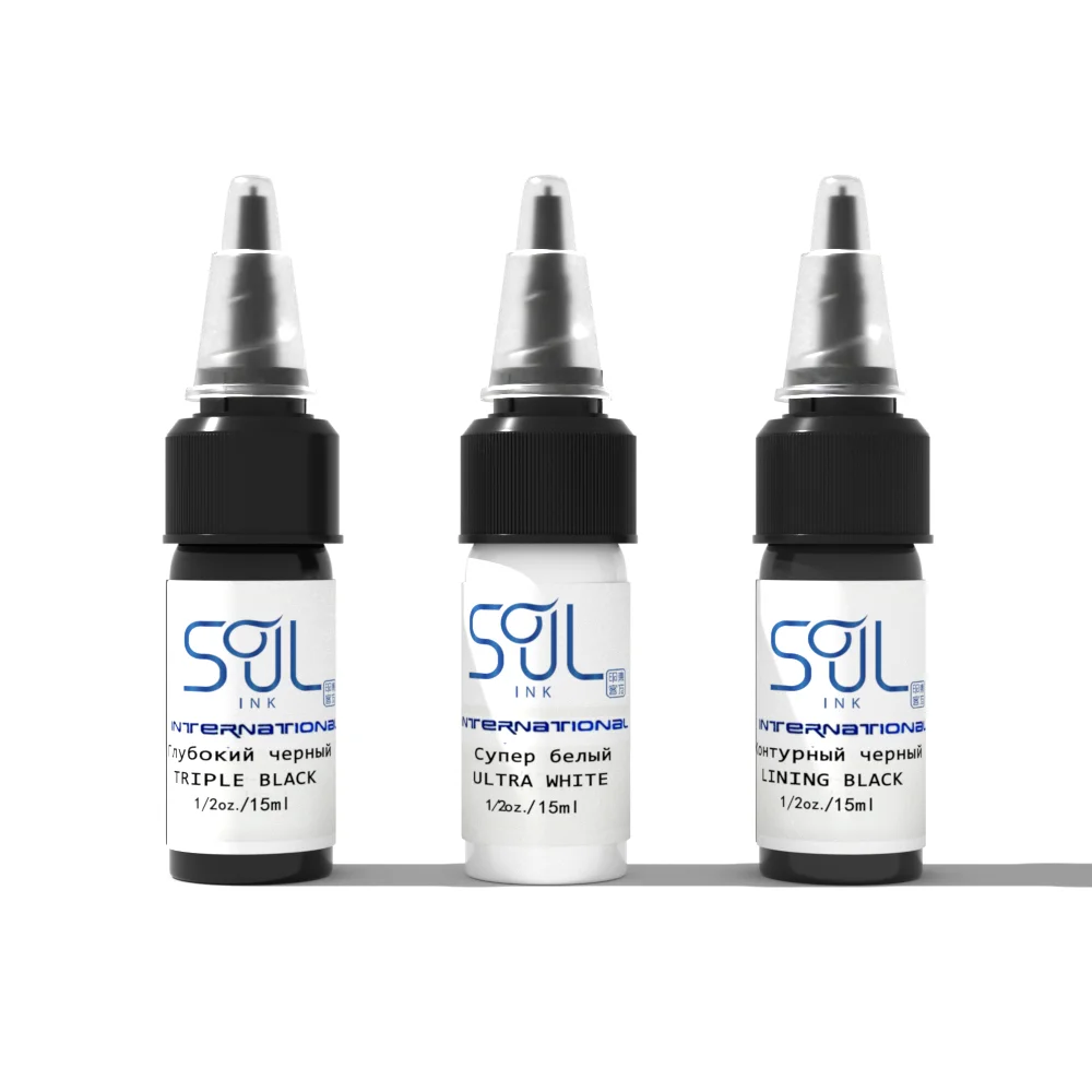 

0.5OZ Soul Ink Tattoo Ink 15ML Lining Triple Black Ultra White Professional Body Art Permanent Pigment Tattoo Artist Supplies