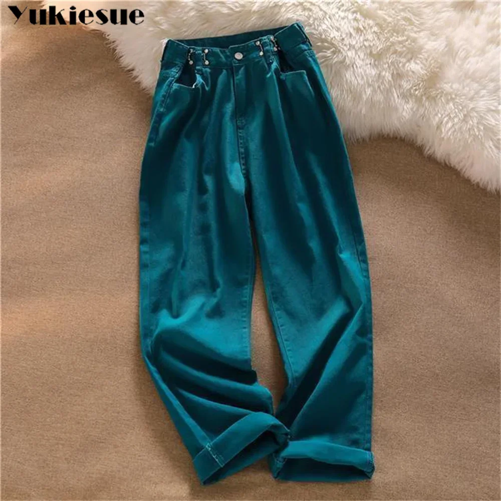 2022 womens fashion high waist green pink white Women's Wide leg jeans baggy woman denim capris Pants jean mom jeans trousers