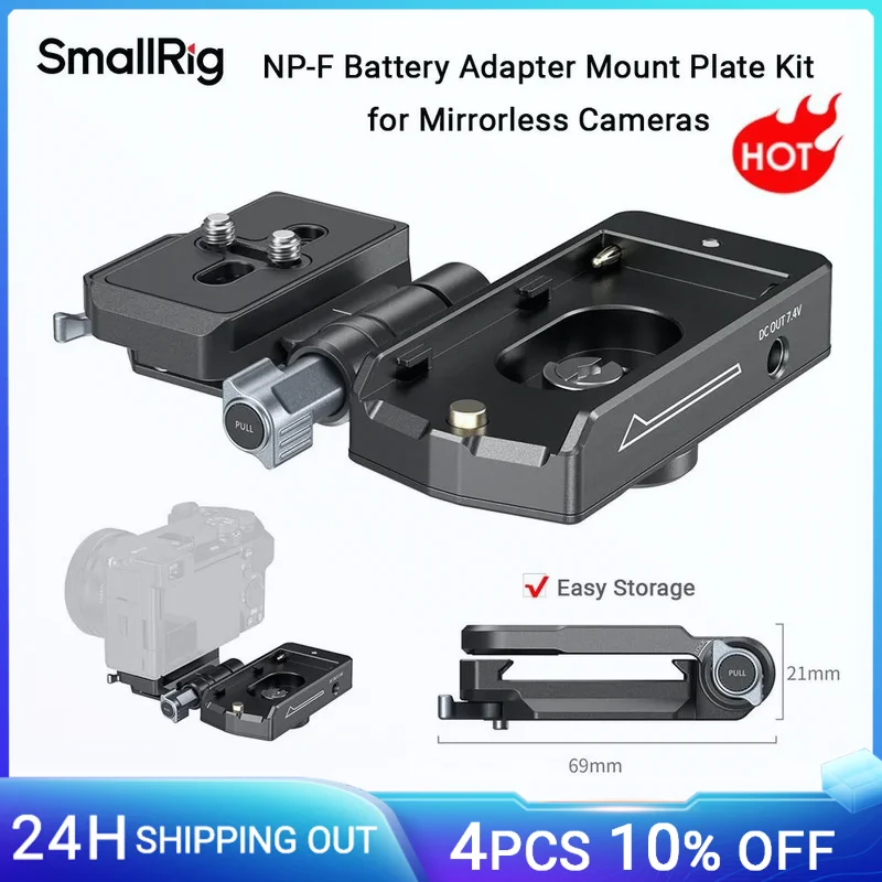 

SmallRig NP-F Battery Adapter Mount Plate Kit, w Quick Release Plate for Arca-Swiss, Foldable for DSLR & Mirrorless Camera -4696