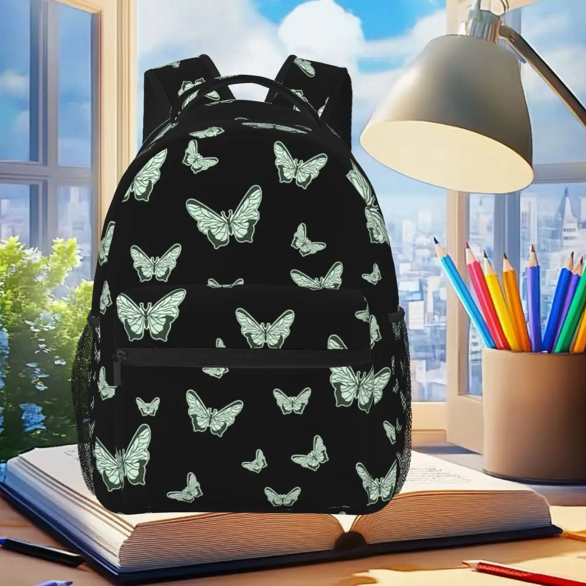 

Шалфейный зеленый рюкзак с мягкими зелеными бабочками, студенческая сумка для книг для мальчиков и девочек, детская школьная сумка, компьютерные сумки на плечо для мужчин и женщин
