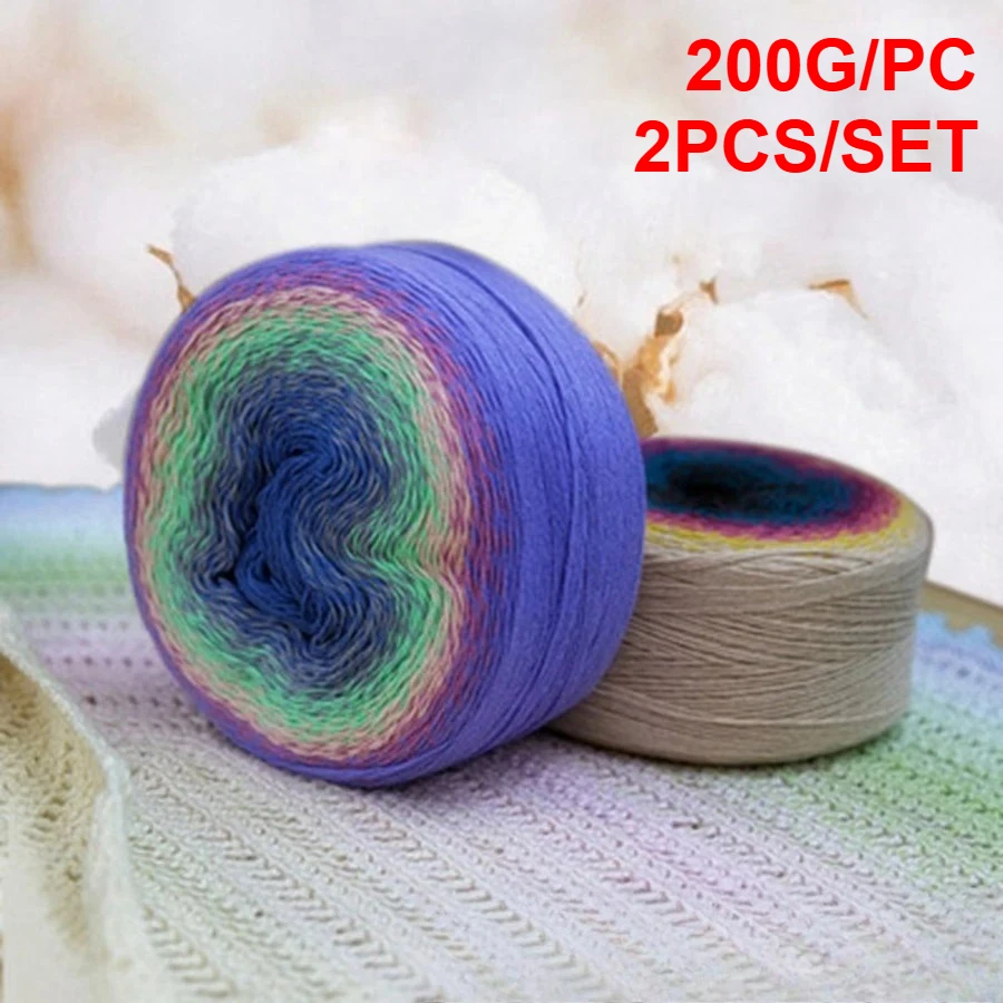 

2PCS 220G/PC Section-dyed Rainbow Cotton Yarn Fancy Wool Hand-knitting Gradient Color Cake Yarn and Crocheting Yarn