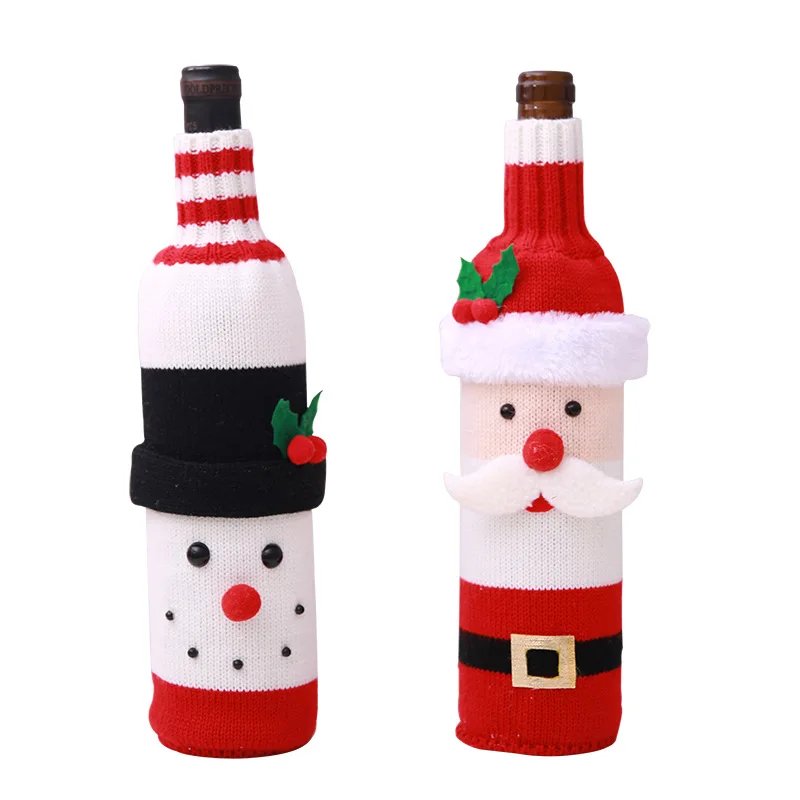 Christmas Wine Bottle Cover Set Santa Snowman Woven Wine Bottle Bags For Christmas Party Dinner Table Decorations New Year Gifts